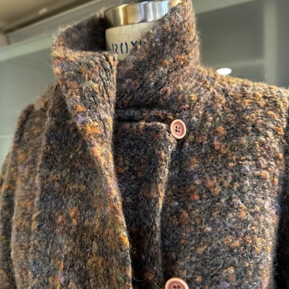 I.B.Diffusion Taupe/Grey/ Peach Mohair Cardigan Sweater Size M with Neck Scarf - Picture 3 of 10